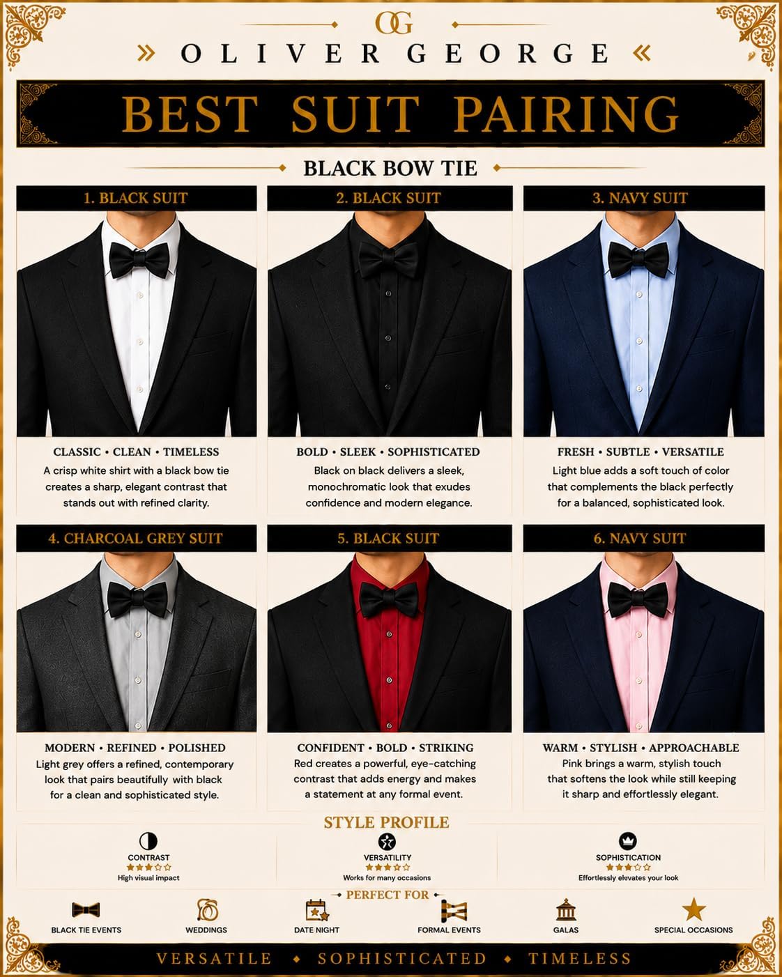Oliver George Bow Ties for Men Solid Color Pre-Tied Adjustable Bow Tie Classic Formal Bowties for Wedding Suit Tuxedo