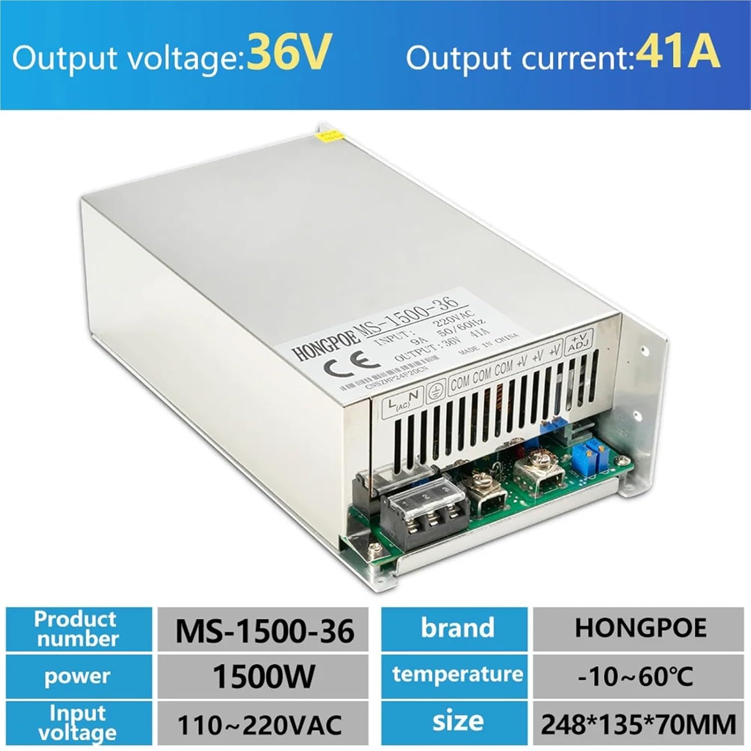 36V 48V Power Supply 36V 48V 5A 7A 10A 11A 14A 16A 27A 30A 40A Power 250W 360W 500W 600W 1000W 1500W 100-240VAC LED/Motor Power(48V 20A 1000W)