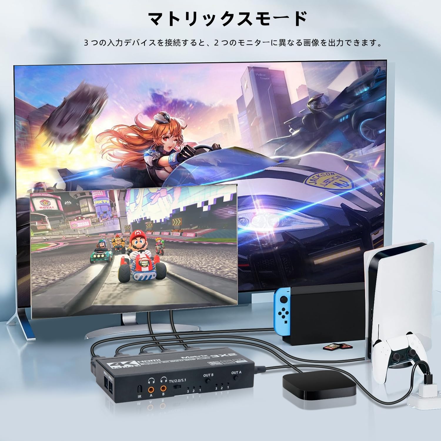 Amazon | HDMI 切替器 スプリッターHDMIマトリックス 3入力2出力 4K