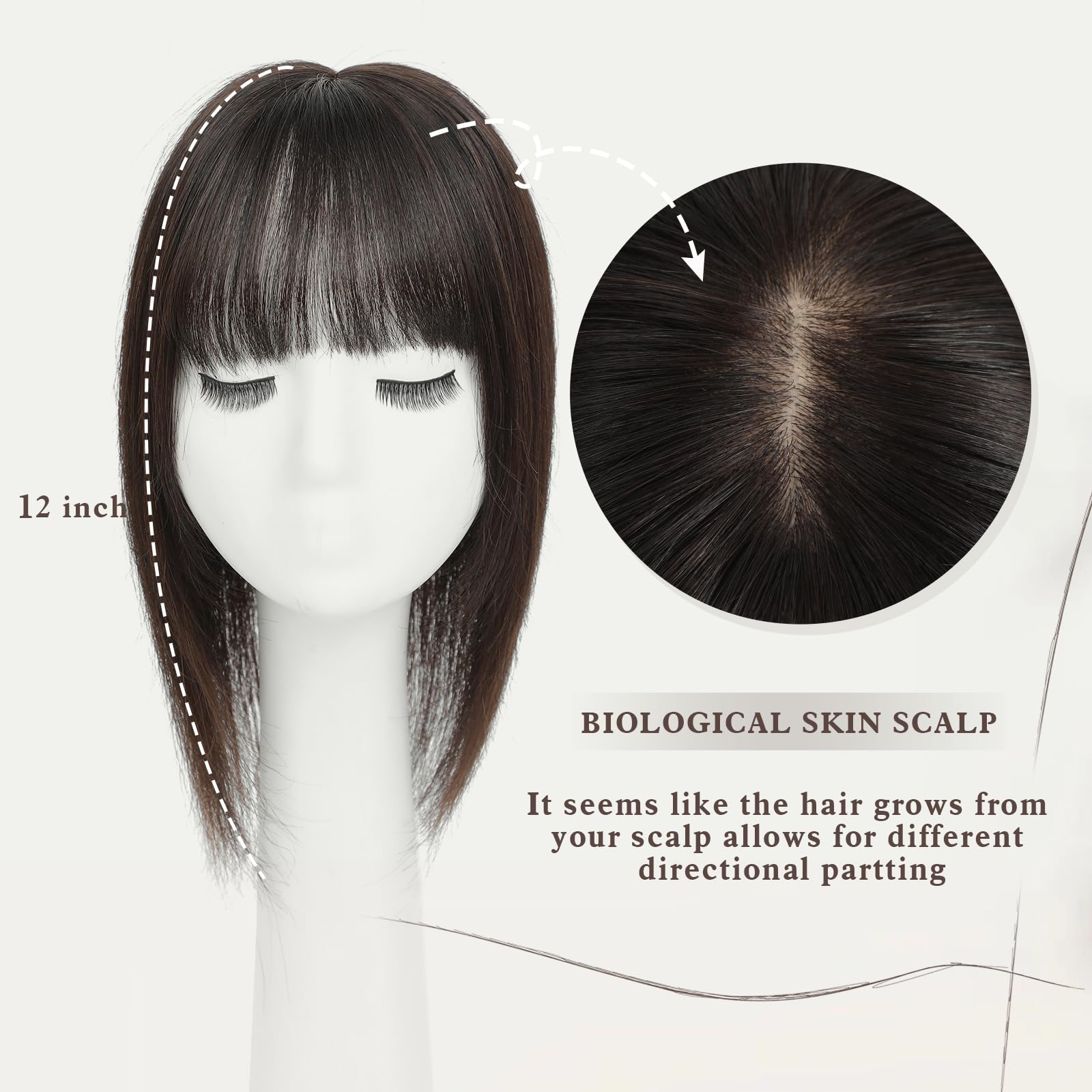 Aimeolyn Real Human Hair Toppers for Women with Bangs