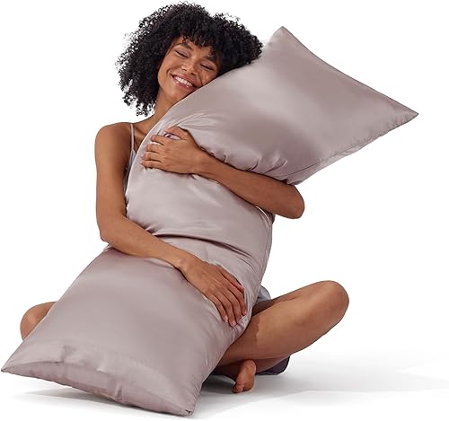Vista 50 de Bedsure - Juego de fundas de almohada de satén tamaño king, 2 unidades - Fundas de almohada gris plateado para cabello y piel con cierre de sobre