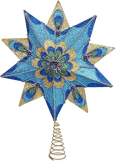 Kurt Adler 10-Point Peacock Glitter Treetop, 16-Inch