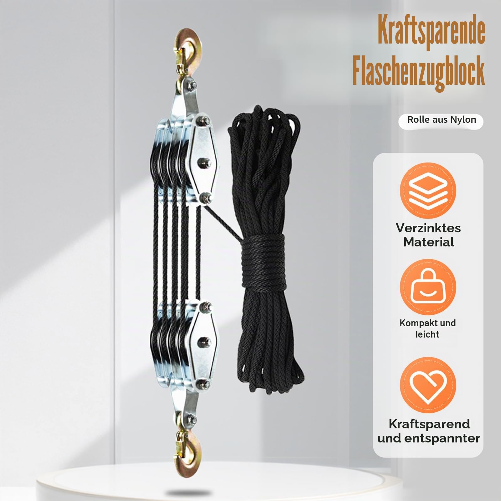 Seilzug-Flaschenzugsystem,Flaschenzug 4-fach mit 20m Seilbremse,8:1 Hubkraft,2.5m,Kapazität 400kg,Hochleistungs-Flaschenzug für die Jagd,das Heben Schwerer Gegenstände Garagen Lagerhäuser Gebäude