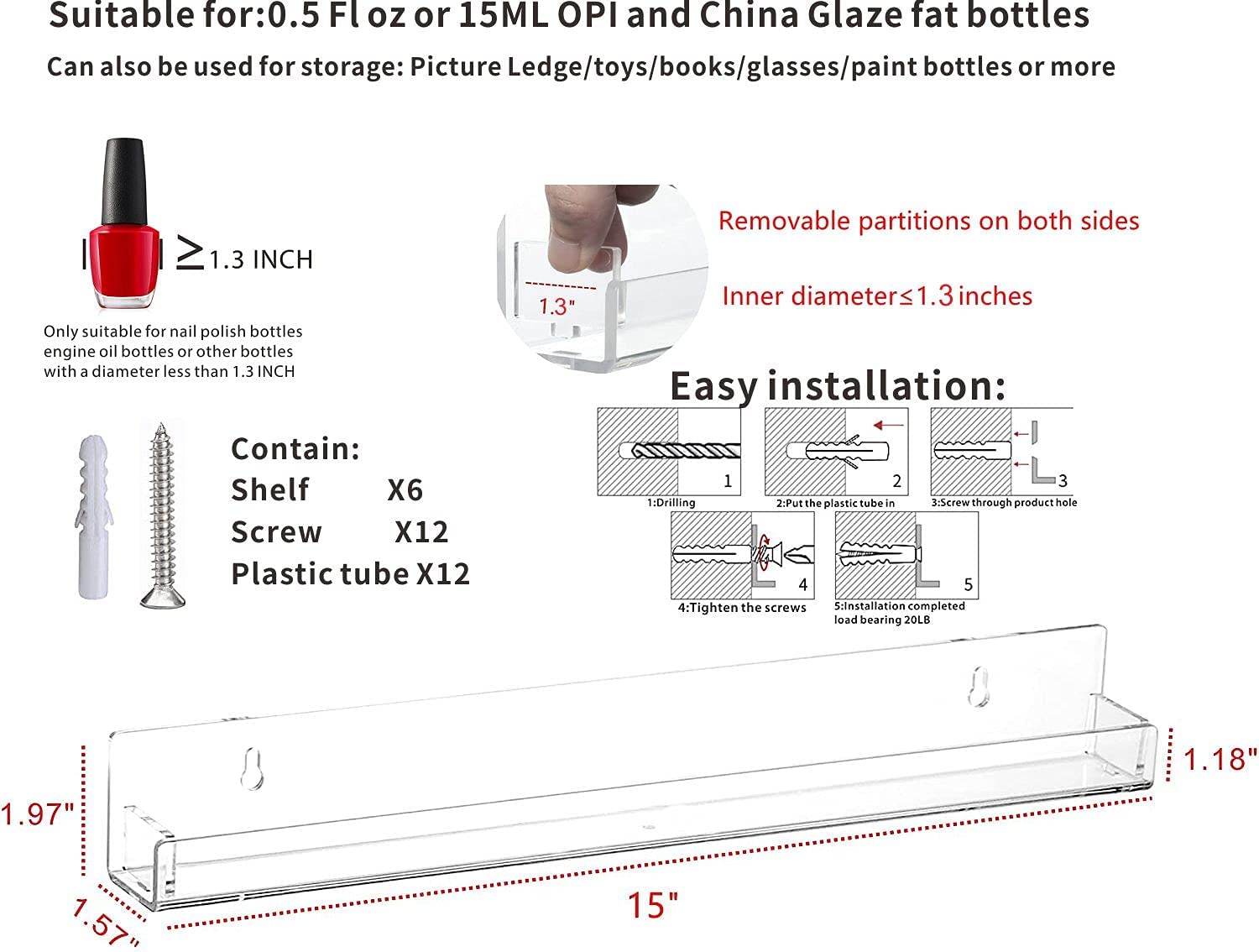 Snapklik.com : SuoXing 15 Inch 6 Pack Nail Polish Racks For The Wall