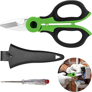 Tesouras para eletricista em verde, resistentes à corrosão, com função de peeling de cabos e corte de mangueiras, ferramenta multifuncional, antiderrapante, trabalho de manutenção elétrica