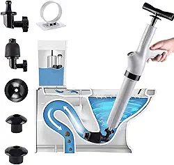 Desentupidor de canhão de vaso sanitário 9 em 1, êmbolo de pressão de ar pneumático, êmbolo de drenagem de alta pressão com 9 cabeças de montagem destacáveis para vaso sanitário entupido,