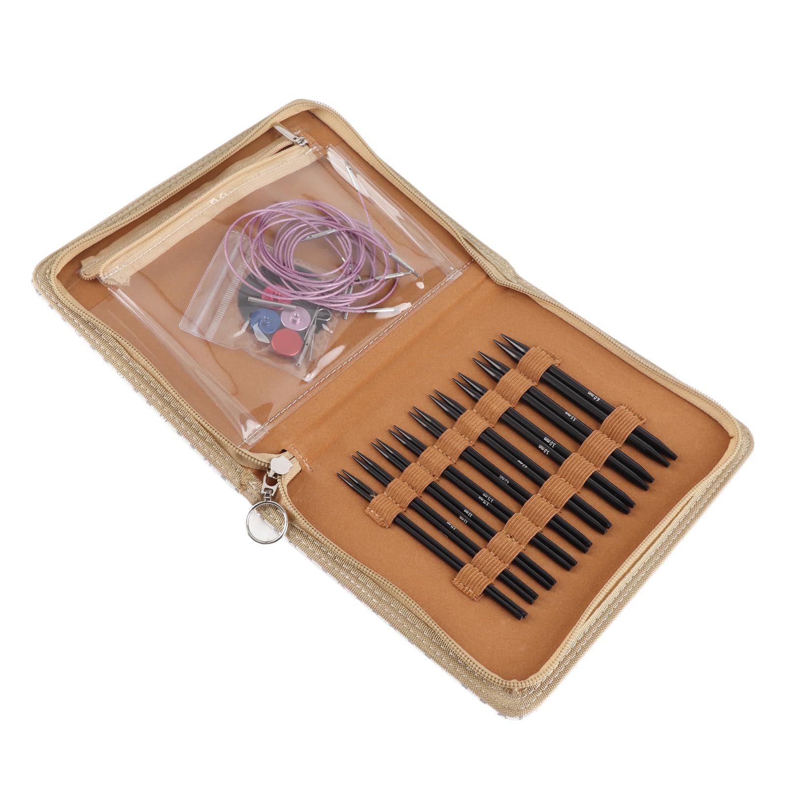 Juego de agujas de tejer circulares intercambiables de 3 a 6 mm con bolsa de almacenamiento