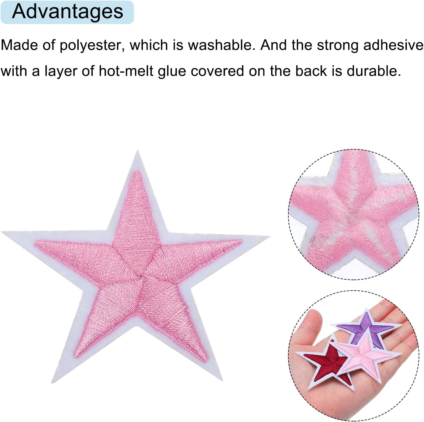 MECCANIXITY 5Star Iron on Patches Embroidered Sew Patches Appliques Garment Embellishments for Clothing Repair Decoration 5.3x5.3cm/2.1x2.1 Pack of 50 (Dark Wine Red, Pink, Purple) image 4