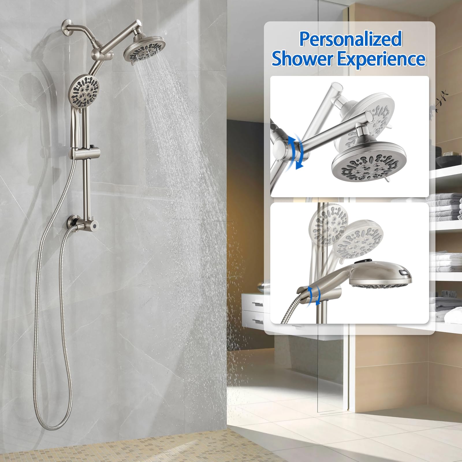 Rain Shower Head Retrofit 2-Way Shower Head Combo, 8