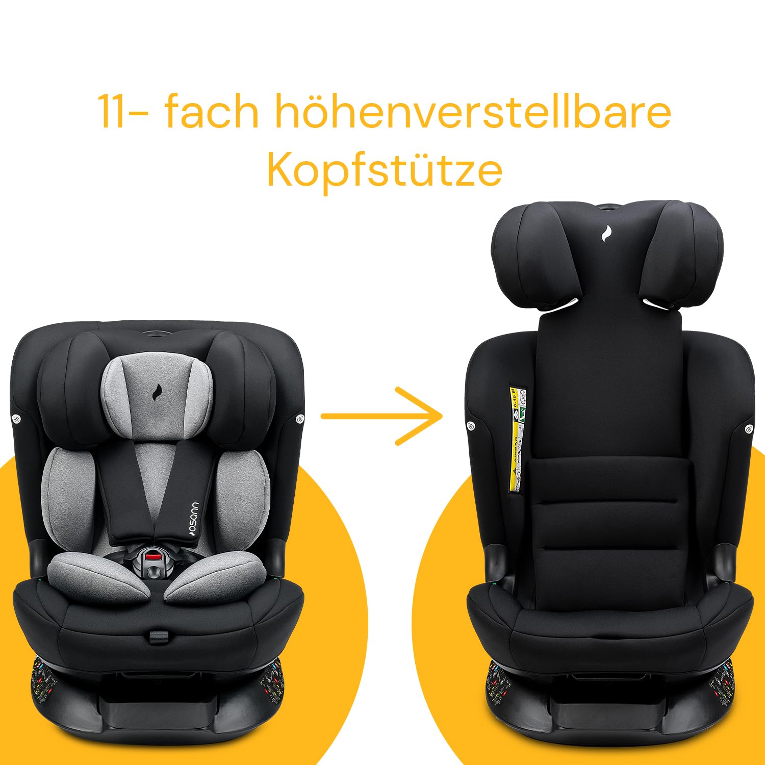 OSANN - Fotelik samochodowy dla niemowląt/dzieci Taos360 Obrotowy 360° Isofix i Top-Tether - 40-150 cm - 0 do 12 lat - Grupa 1/2/3 - Szary, 11 Wysokości, Tyłem/Przodem do kierunku jazdy