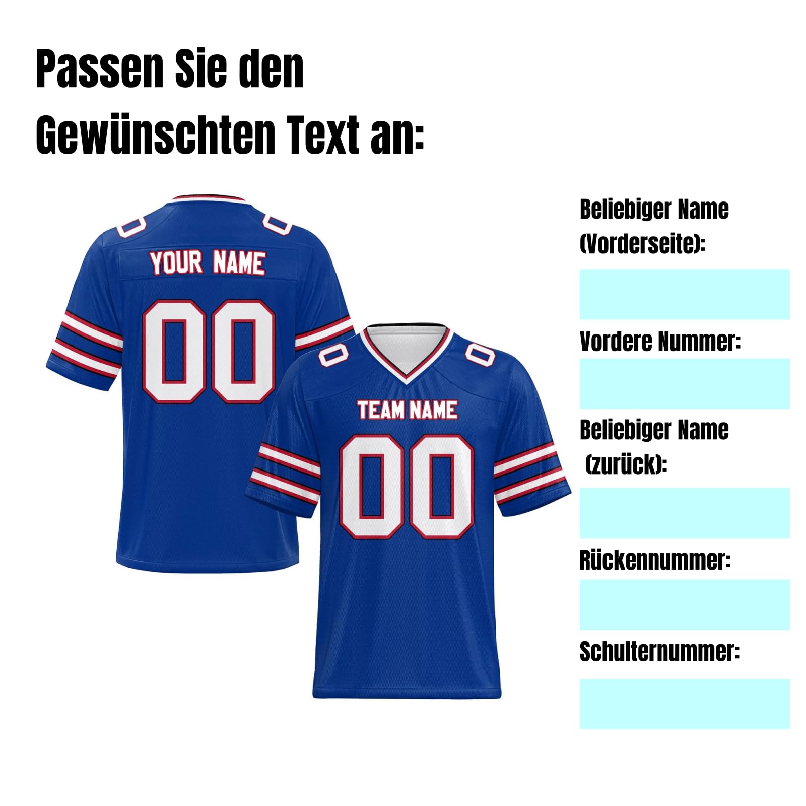 Personalisiert American Football Trikot Herren Damen Kinder Jugend Custom Jersey Personalized Name Und Number Kostüm Schnelltrocknend Rugby Shirt, Personalisierbar Oder Blanko, S 7XL