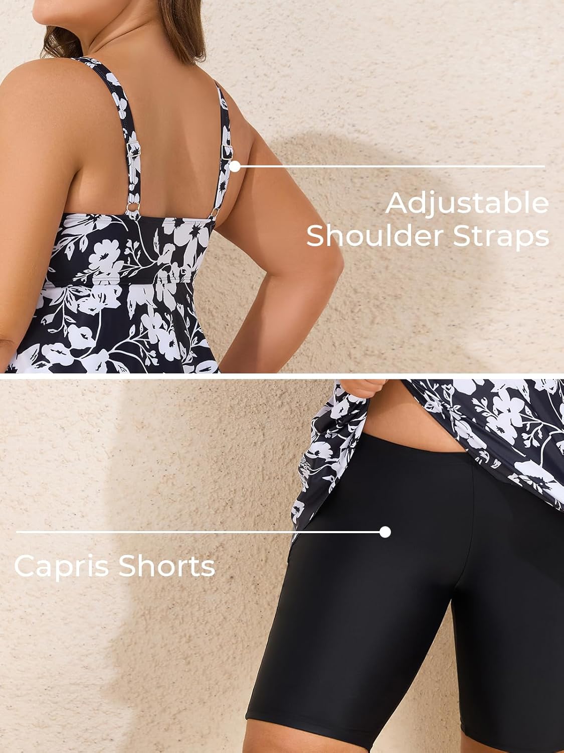 Summer Mae Plus Size Swimsuit Tankini for Women Two Piece Bathing Suit Flowy 2025 Rash Guard Swimwear with Capris Shorts - Image 5