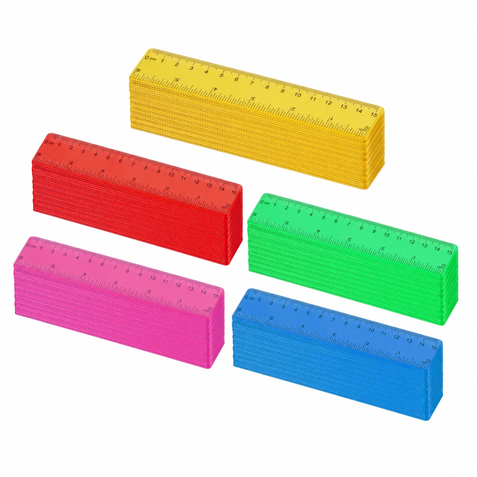 BREEZENEST 100 Pcs 6-Inch Clear Plastic Rulers Bulk Colorful Clear Straight Ruler Set with Inch and Metric Durable Shatterproof Measuring Tool for School Office Crafts & Art Projects