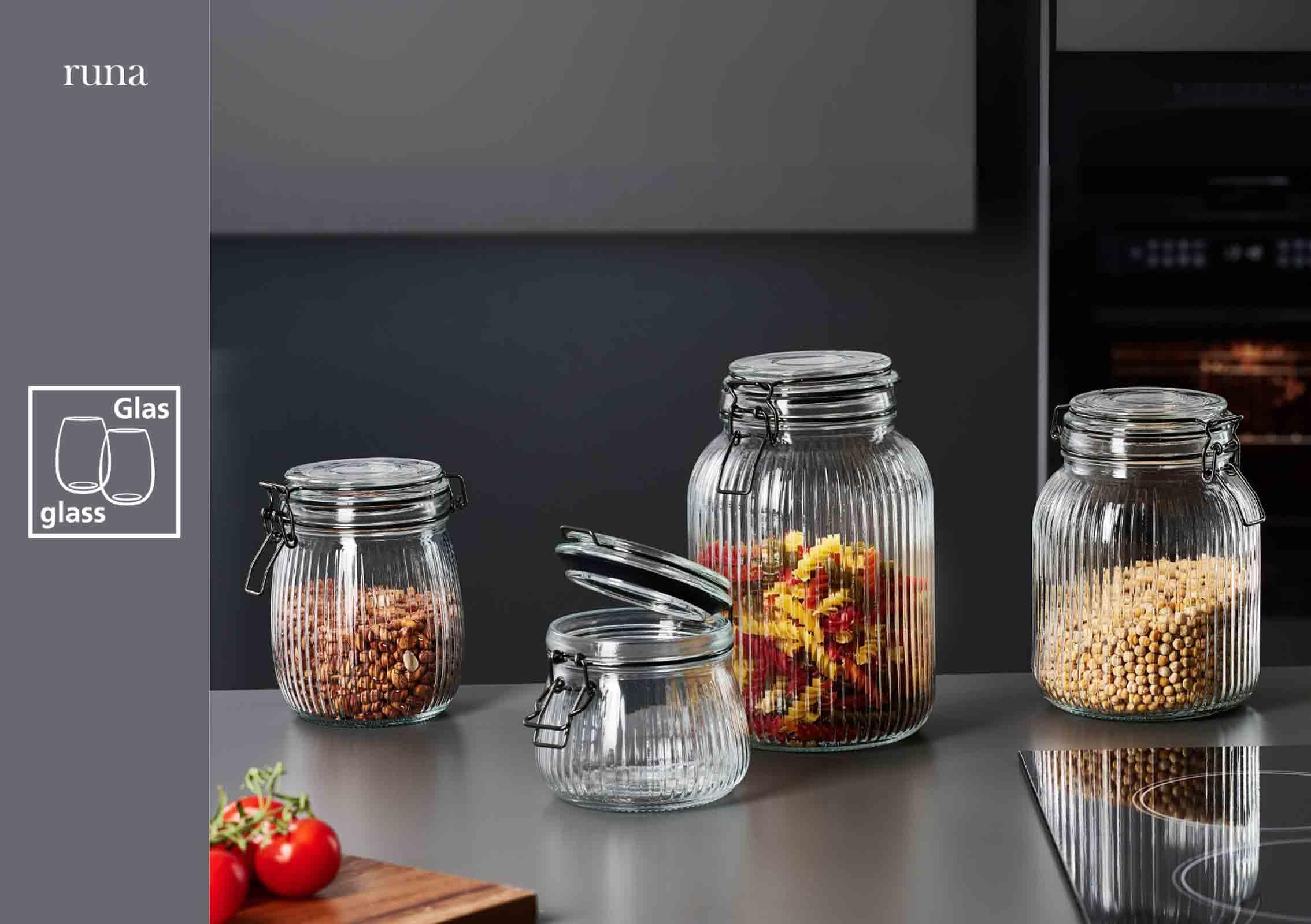 Ritzenhoff & Breker Runa Vorratsglas mit Clip-Verschluss 750 ml 6er Set, Maße: 11 x 11 x 14 cm, Vorratsbehälter mit Bügelverschluss