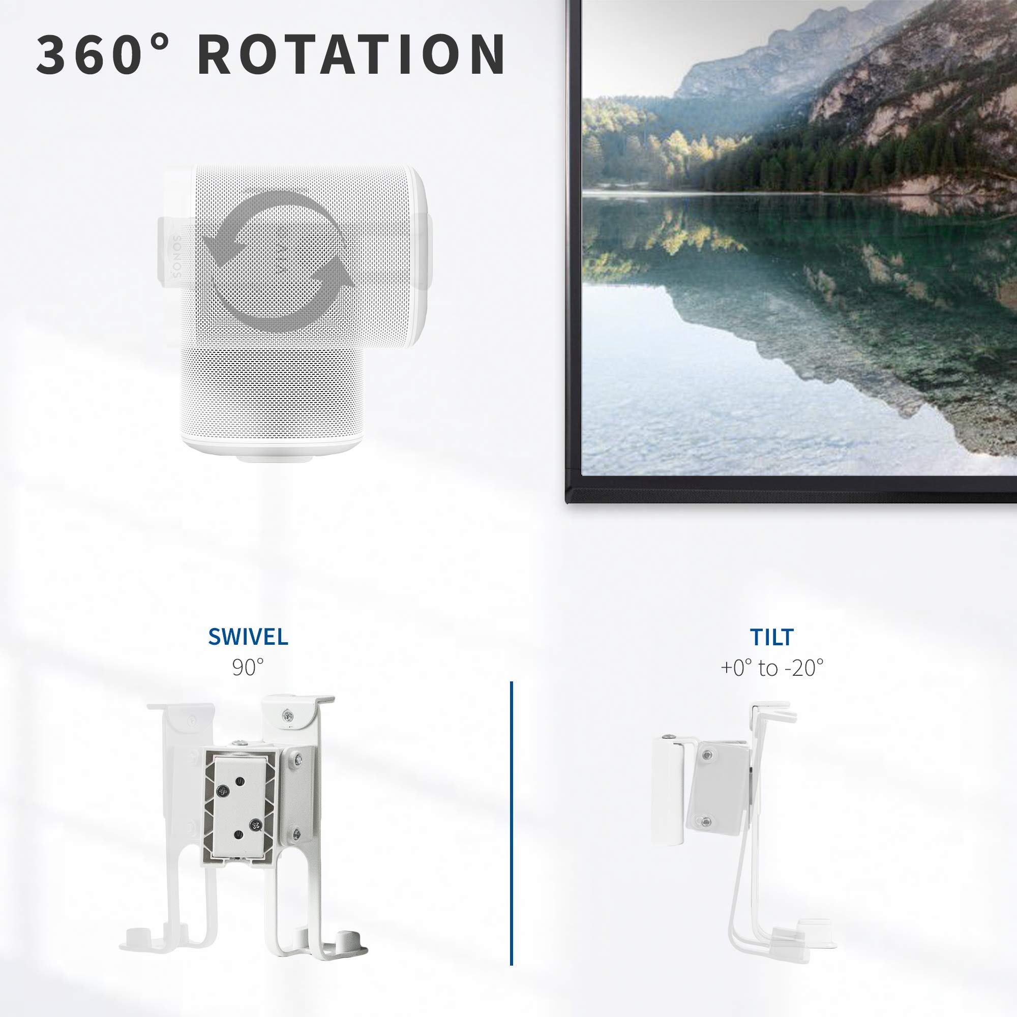 VIVO Supports muraux Doubles Blancs conçus pour Haut-parleurs Audio Sonos One, SL et Play : 1 | Montage réglable pour 2 Haut-parleurs Sonos (MOUNT-PLAY1W)