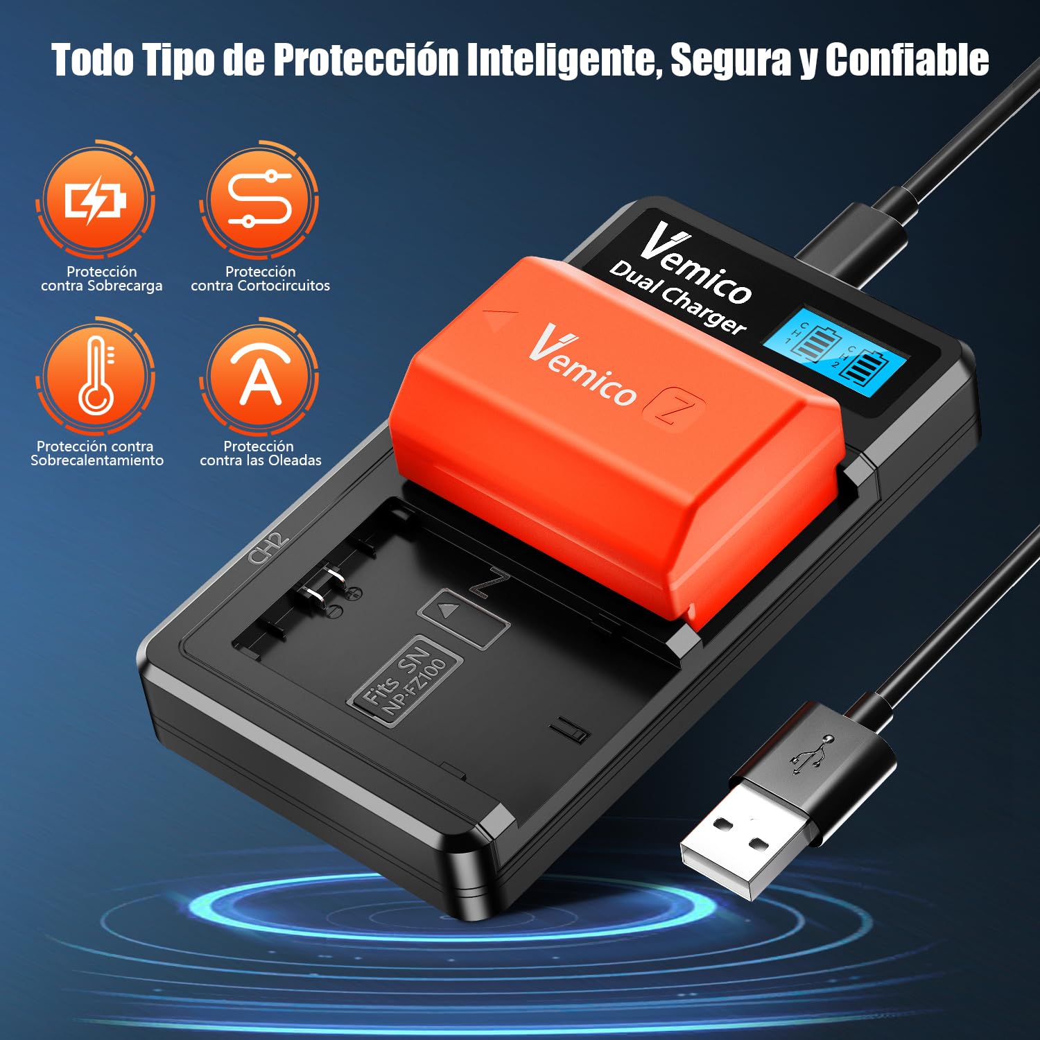 Vemico NP-FZ100 Batería de Cargador Kit 2 X 2280mAh Batería USB-C Cargador
