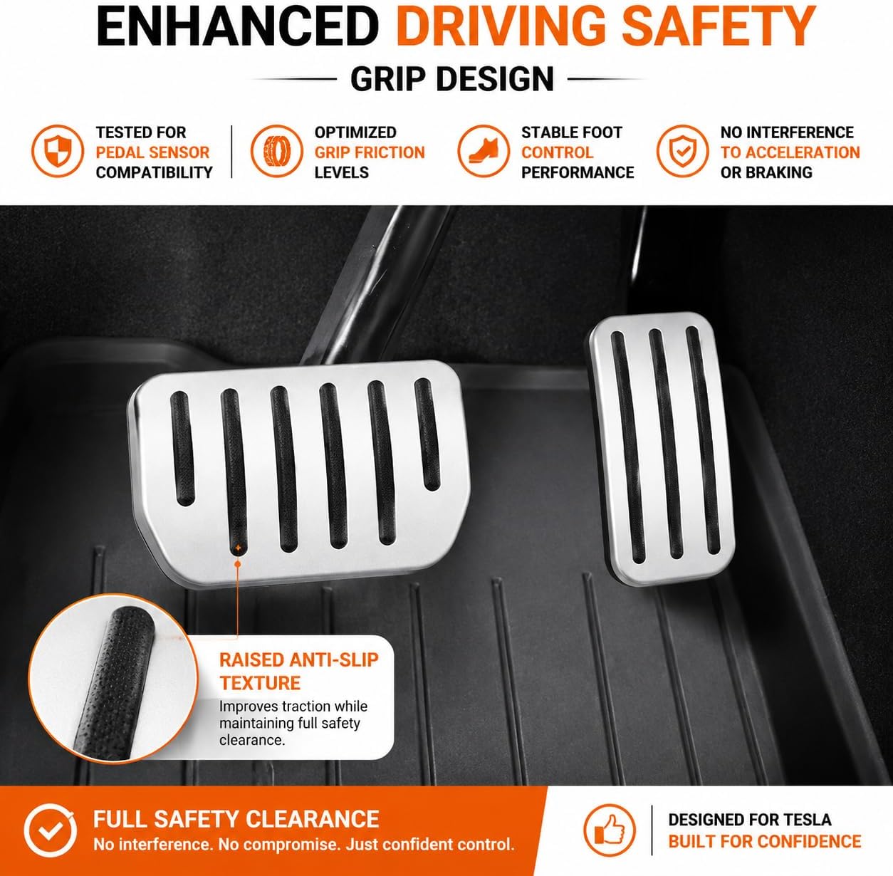 Tesla Model Y (2023-2026) / Model 3 (2023) Pedal Covers, No-Drill Install Brake & Accelerator Pedal Cover Set, Anti-Slip Stainless Steel Gas Pedal Covers, Wear-Resistant Interior Accessories