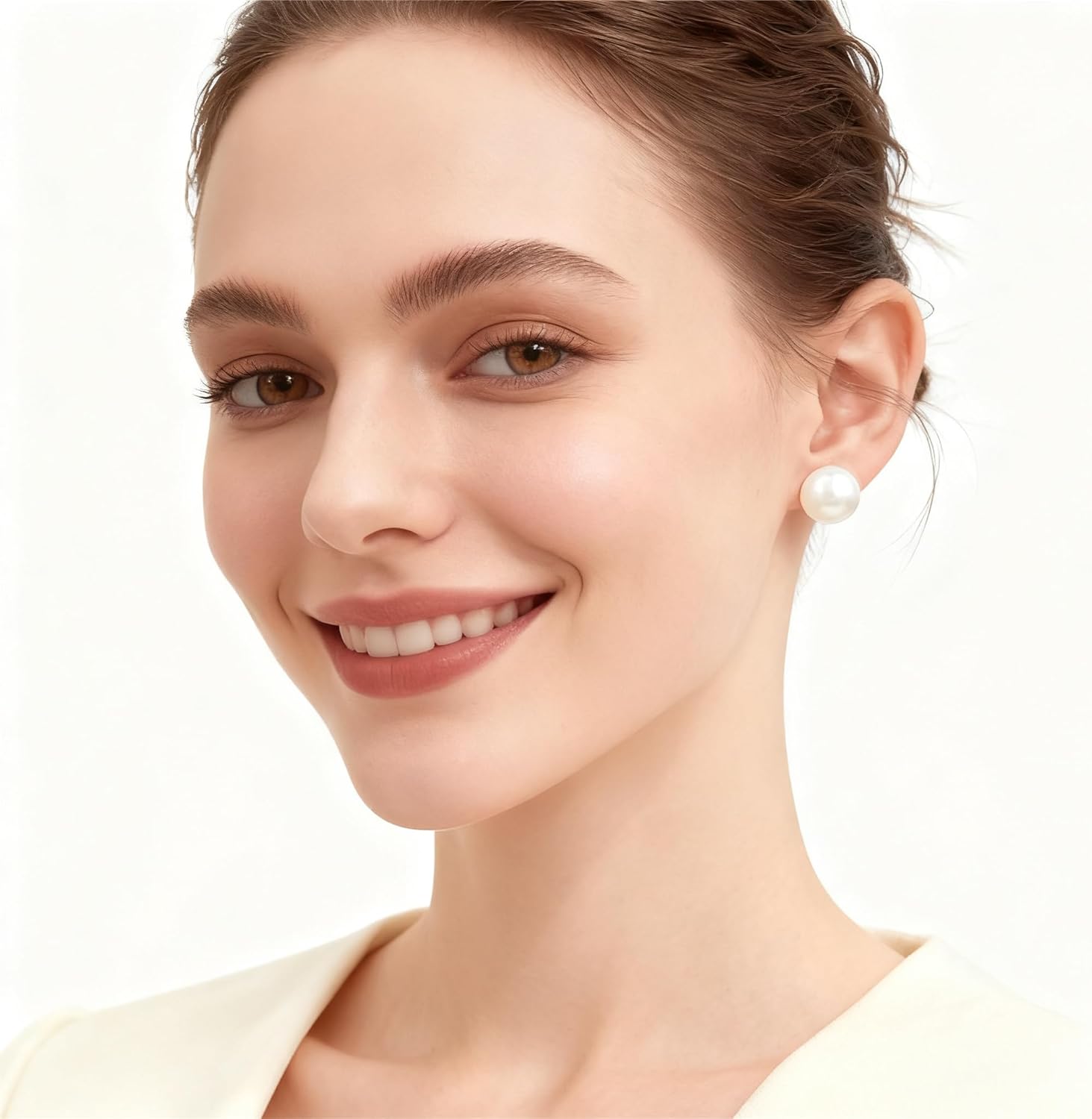 8, 10, 12, 14mm Creamy & Cool White Faux Pearl S925 Silver Stud Earrings | Hypoallergenic Round Classic White Pearl Studs | Appropriate Size Meaningful Gift Earrings for Ladies Daily Wear & Gift - Image 2