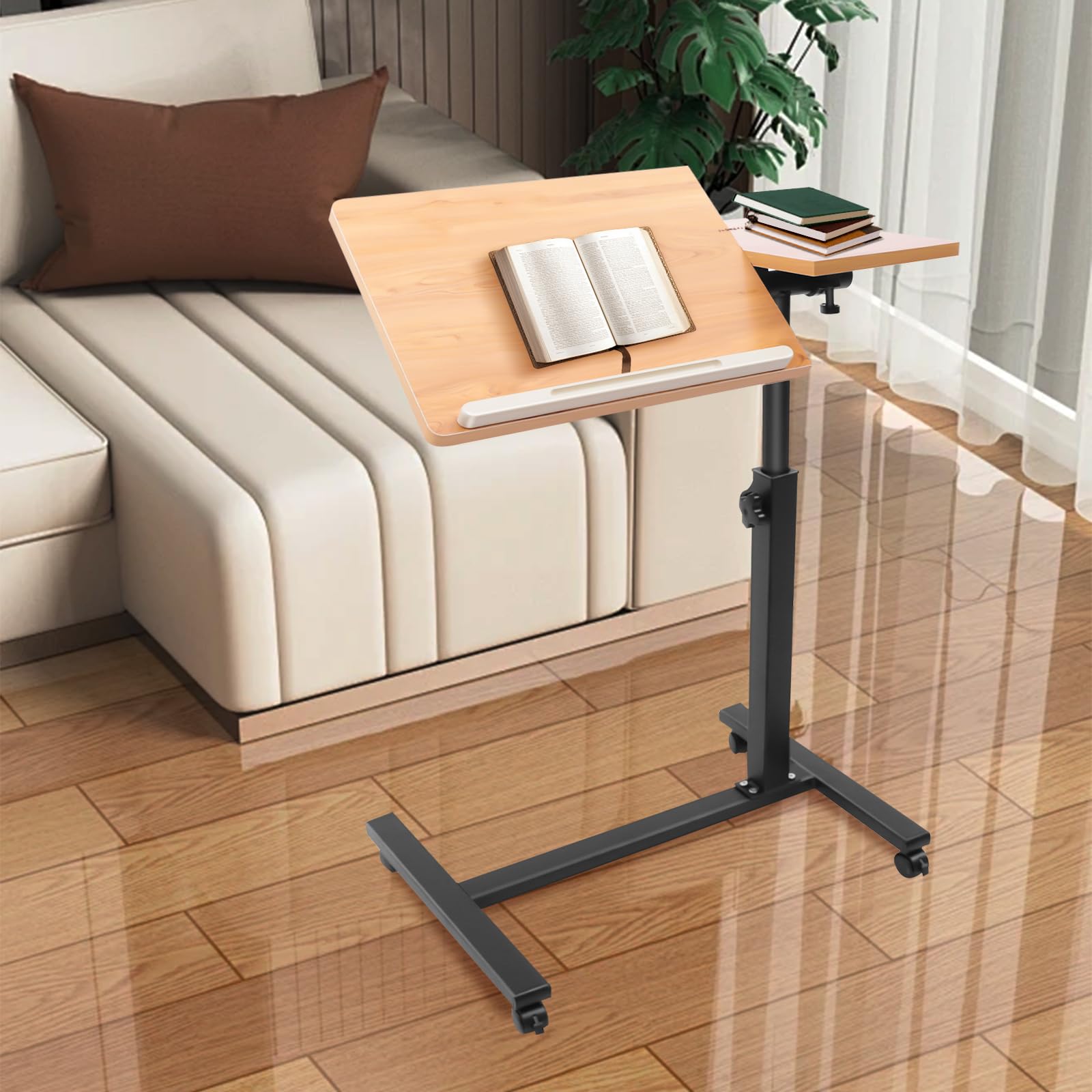 Adjustable Laptop Desk with Wheels Mobile Standing Computer Desk 22 83-35 43 Inch Height Tilting Tabletop with Bookstop — view 9