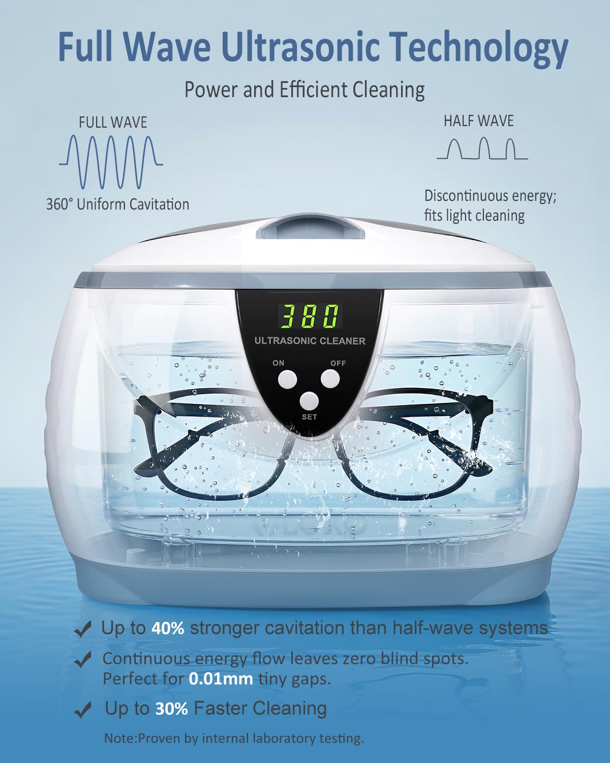 VLOXO Ultraschallreinigungsgerät 42-47kHz 600ml 50W mit Timer & Anzeige