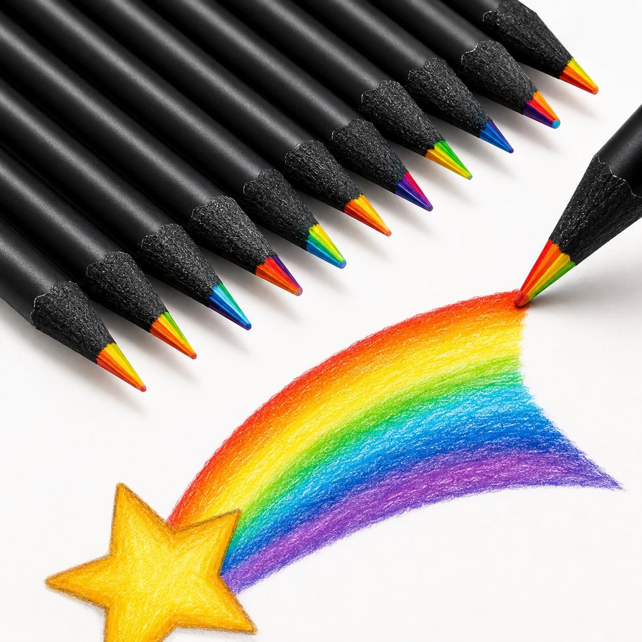 SHAPE Spectrum Rainbow Pencil – Pack of 5 Blisters (25 Multicolor Pencils) | 7 Colors in 1 Pencil with 2.8mm Lead | Creative Stationery for Kids, Students & Artists-image-13