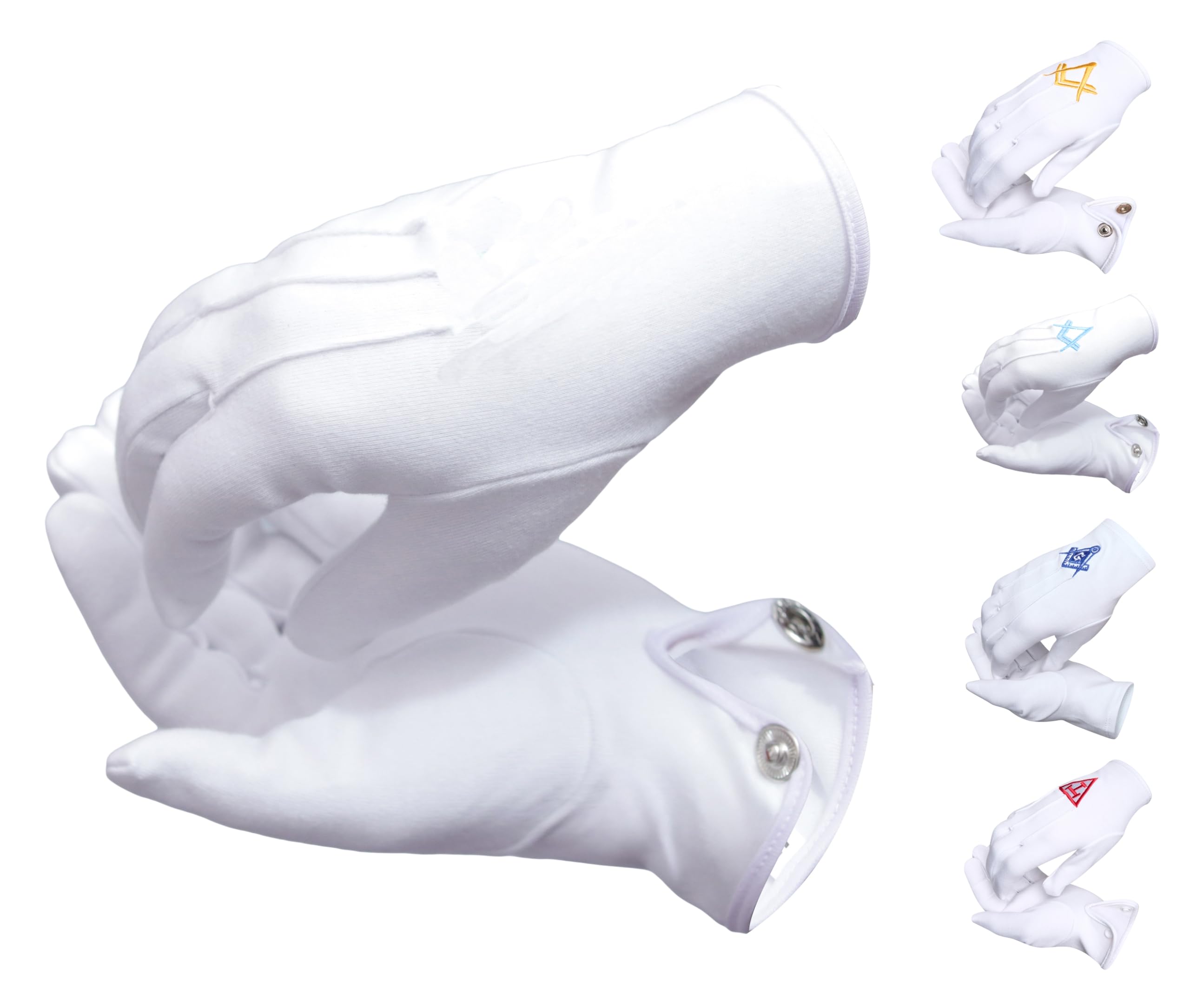 Hamilton Kilts White Cotton Gloves Parade Compass Masonic Regalia Freemason party Gift, White, XL