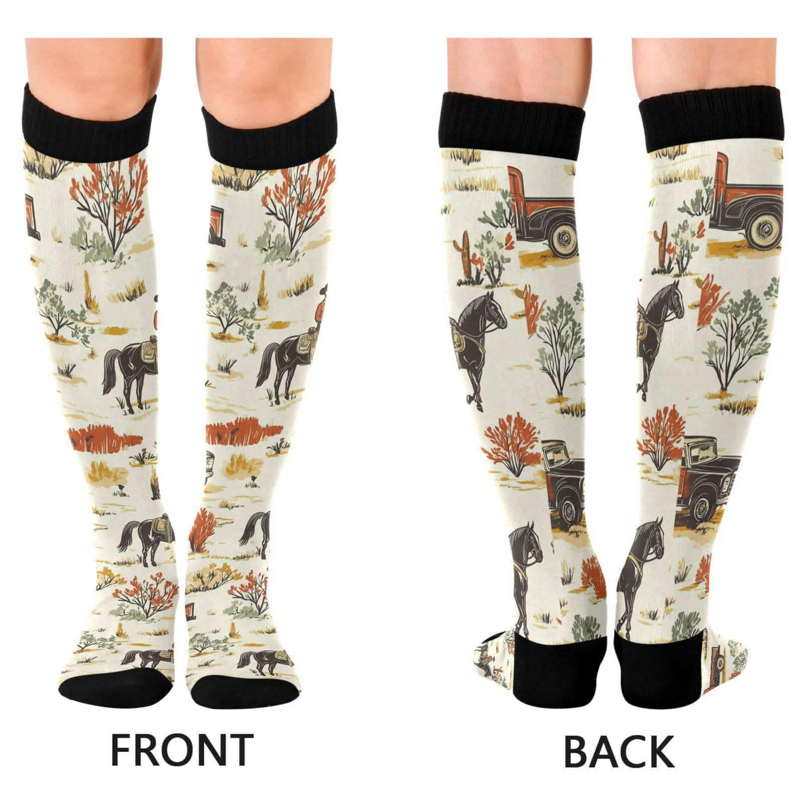 Dussdil Western Cowboy Cactus Cowgirl (5) Compression Socks for Women Men Circulation Long Knee Sock for Big Kids Teen Sport Gym Running Stockings
