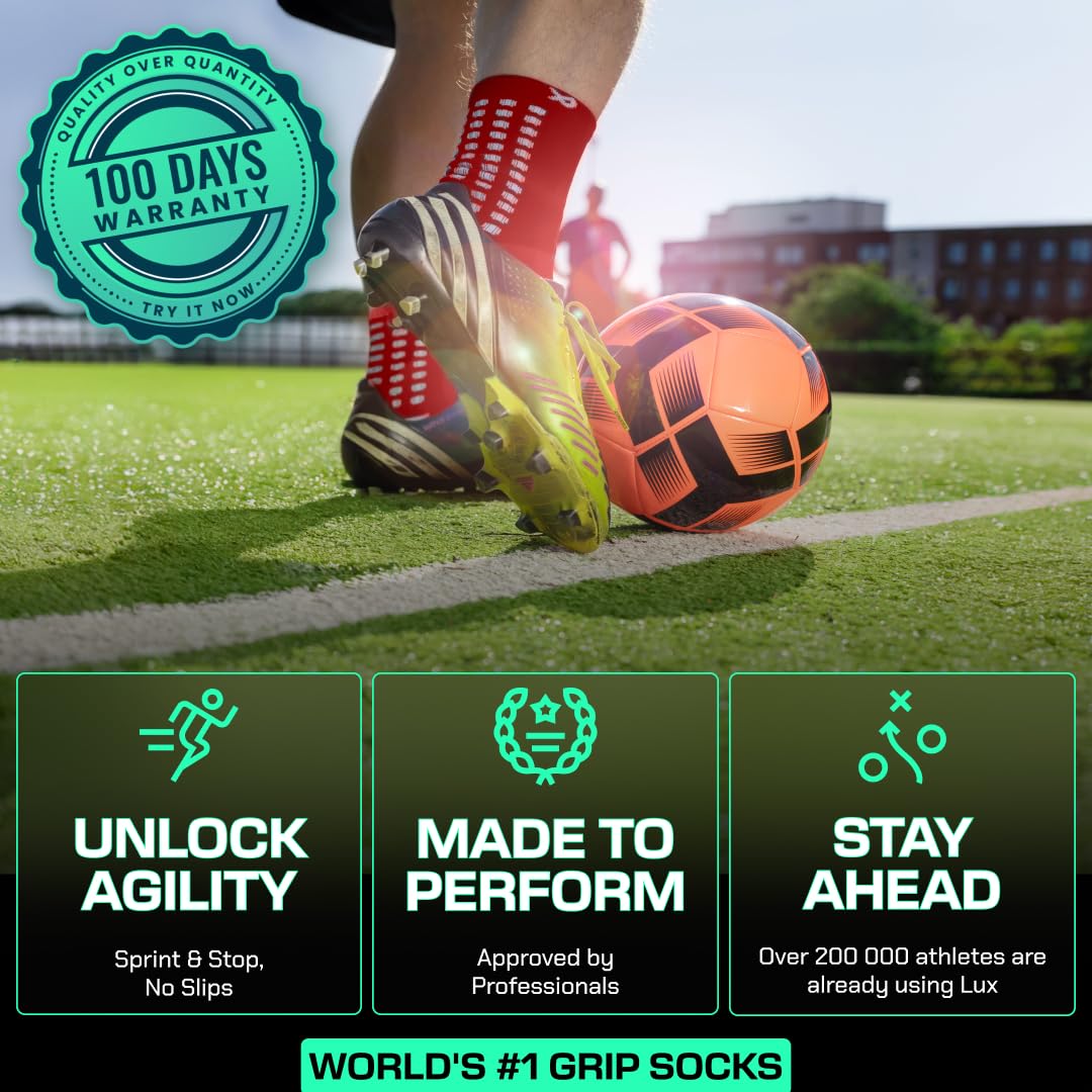 LUX Antiscivolo Calze Calcio, Calzini antiscivolo per calcio, cuscinetti in gomma, qualità superiore, pallacanestro, calcio, escursionismo, corsa