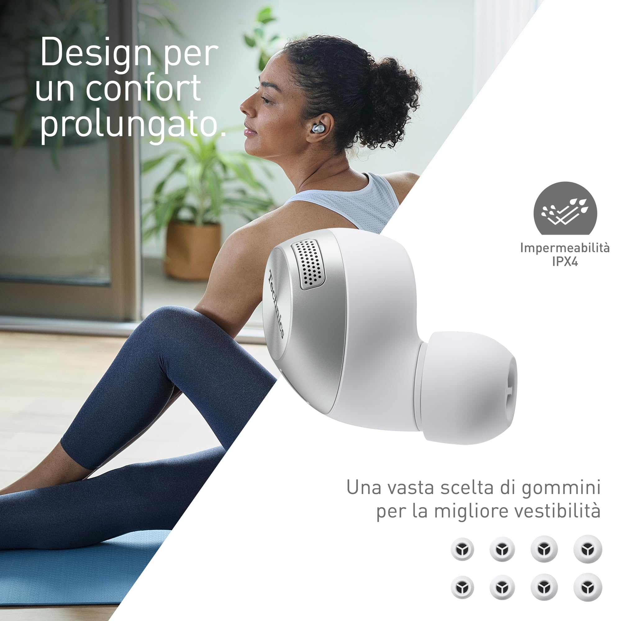 Technics EAH-AZ40M2ES Auricolari Wireless con Noise Cancelling, Bluetooth Multipoint 3 Dispositivi, Confortevoli Auricolari In-Ear, Cuffie con Microfono Integrato, Adattabili,Argento