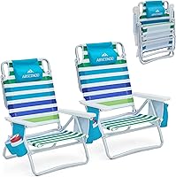 Aohanoi 2-Pack Folding Beach Chairs Adults 350lbs 5 Positions Cooler Pouch Cup Holders Lightweight Portable