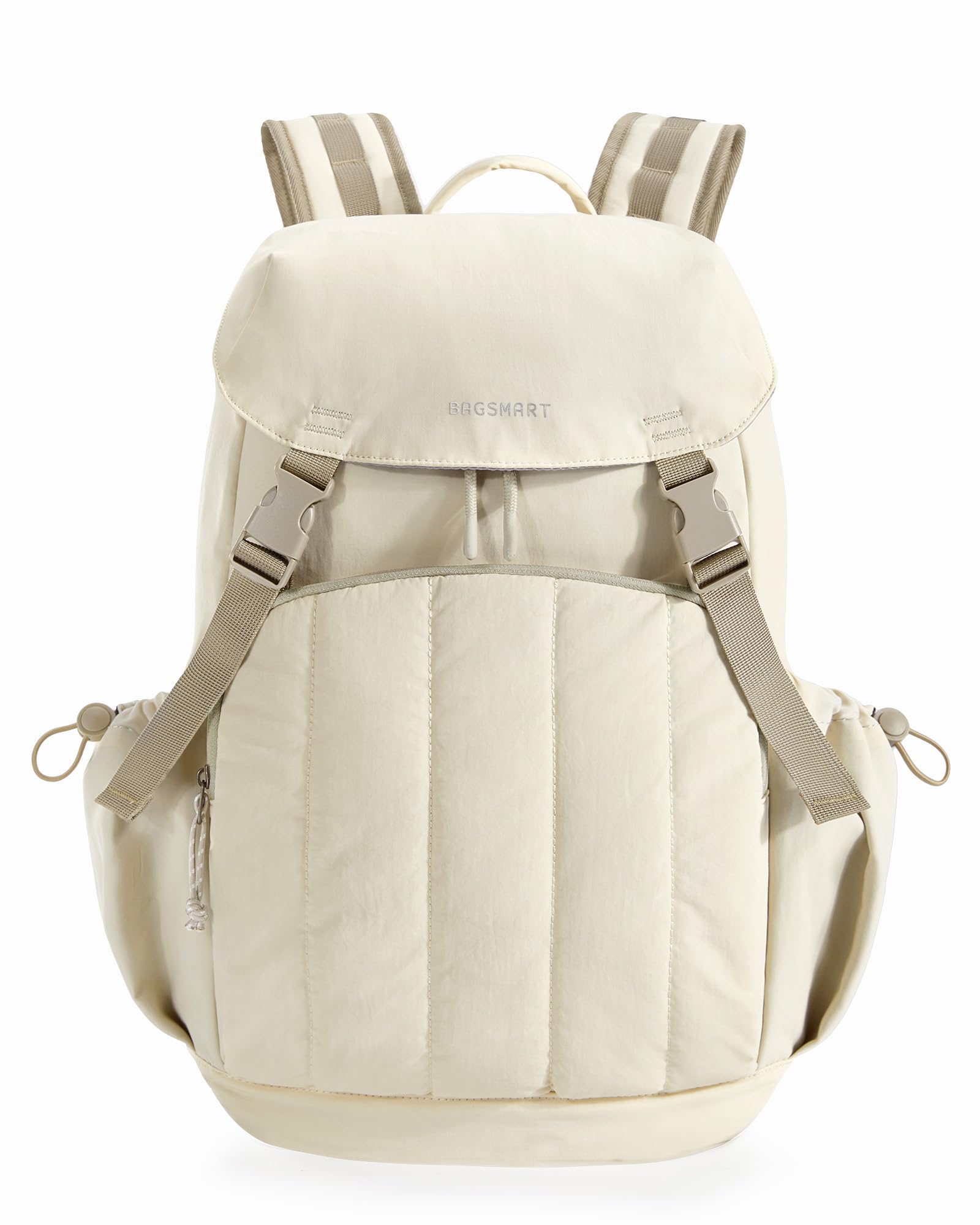 BAGSMARTBackpack for Women, Wide Opening Travel Backpack, College Backpack for 15.6 Inch, Water-Resistant Quilted Daypack Lightweight Bookbag, Beige