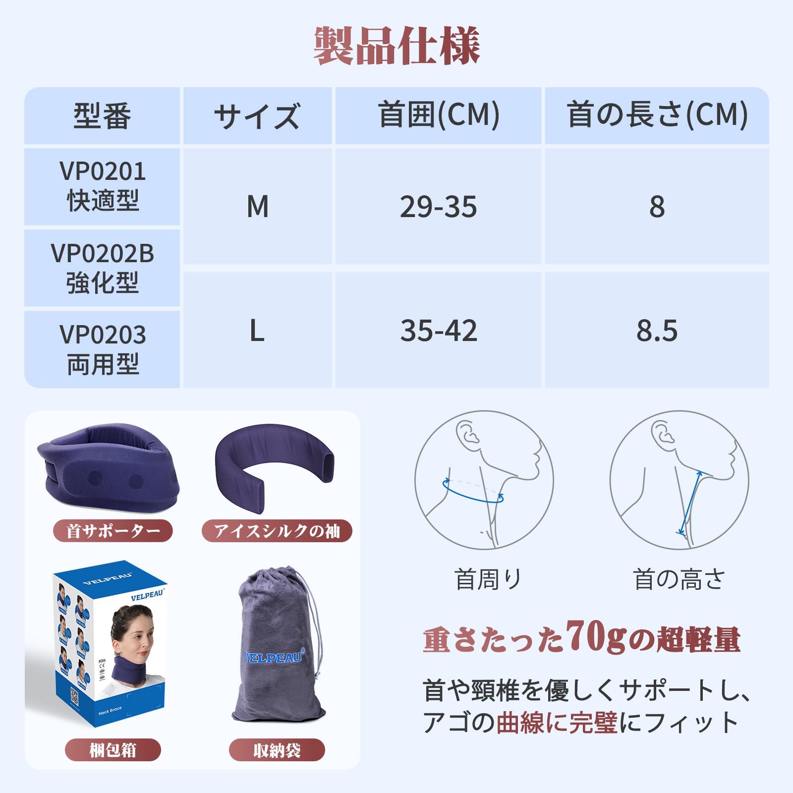 Amazon | VELPEAU 首 コルセット 頸椎 カラー 首 サポーター ソフトな