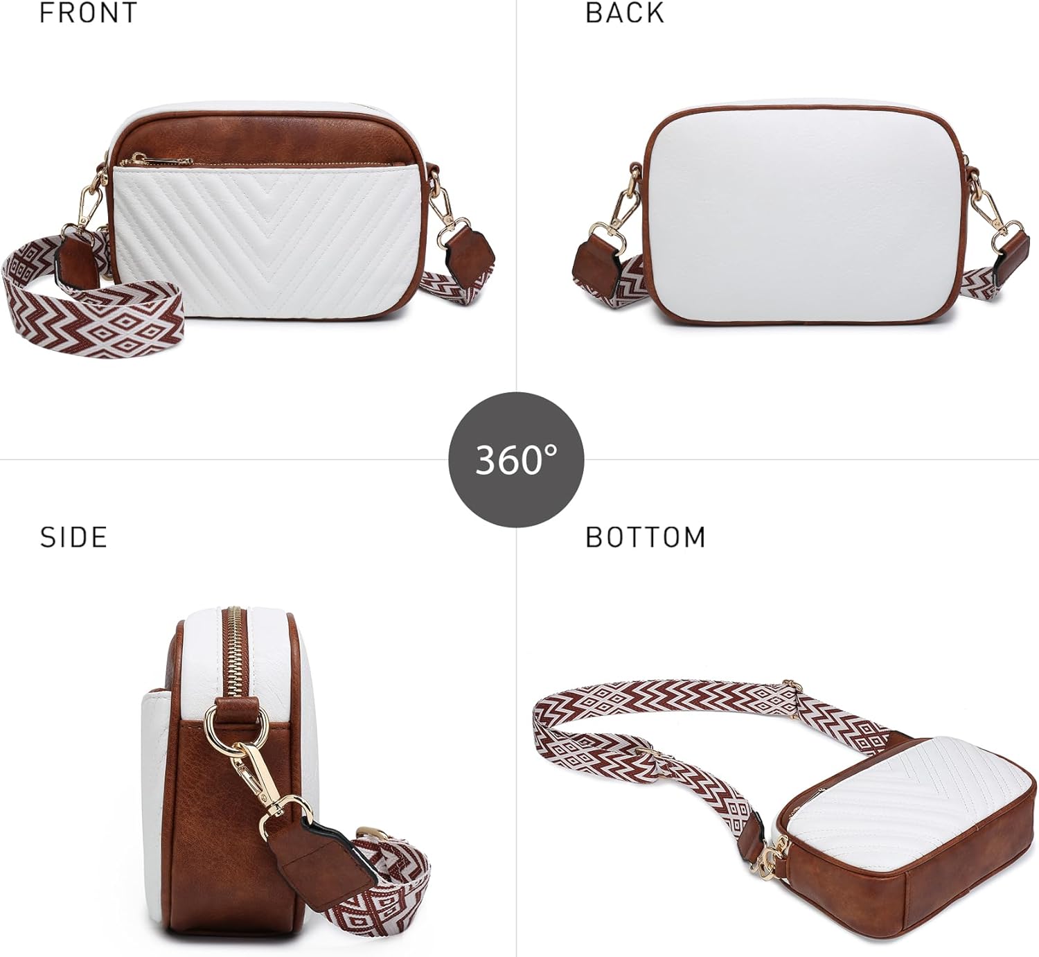 Crossbody Bags for Women Triple Zip Vegan Leather Camera Purses Small Shoulder Handbags with Wide Strap