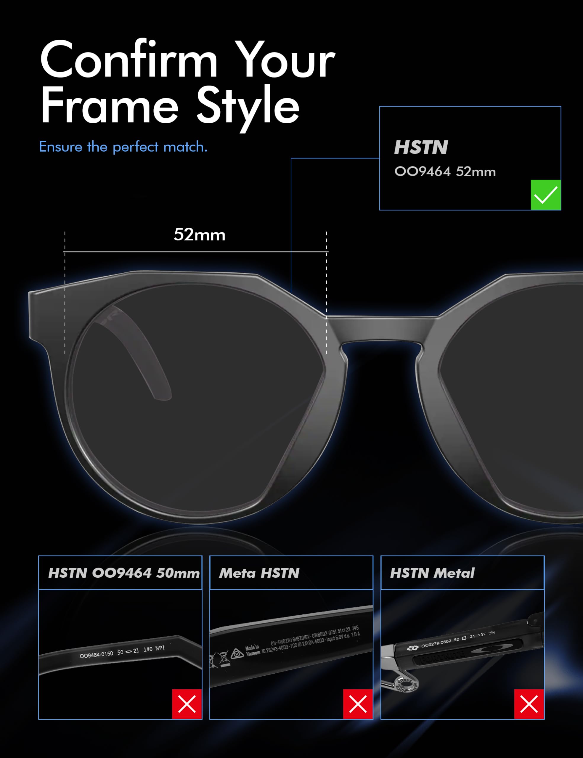 Saucer Lentes de repuesto prémium para gafas de sol Oakley HSTN OO9464 de 52 mm