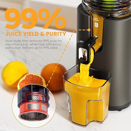 Miniatura 3 de Cold Press Juicer, 5.5inch Wide Feed Chute Juicer Machine, Slow Masticating Juicer for Whole Vegetables & Fruits, Gray