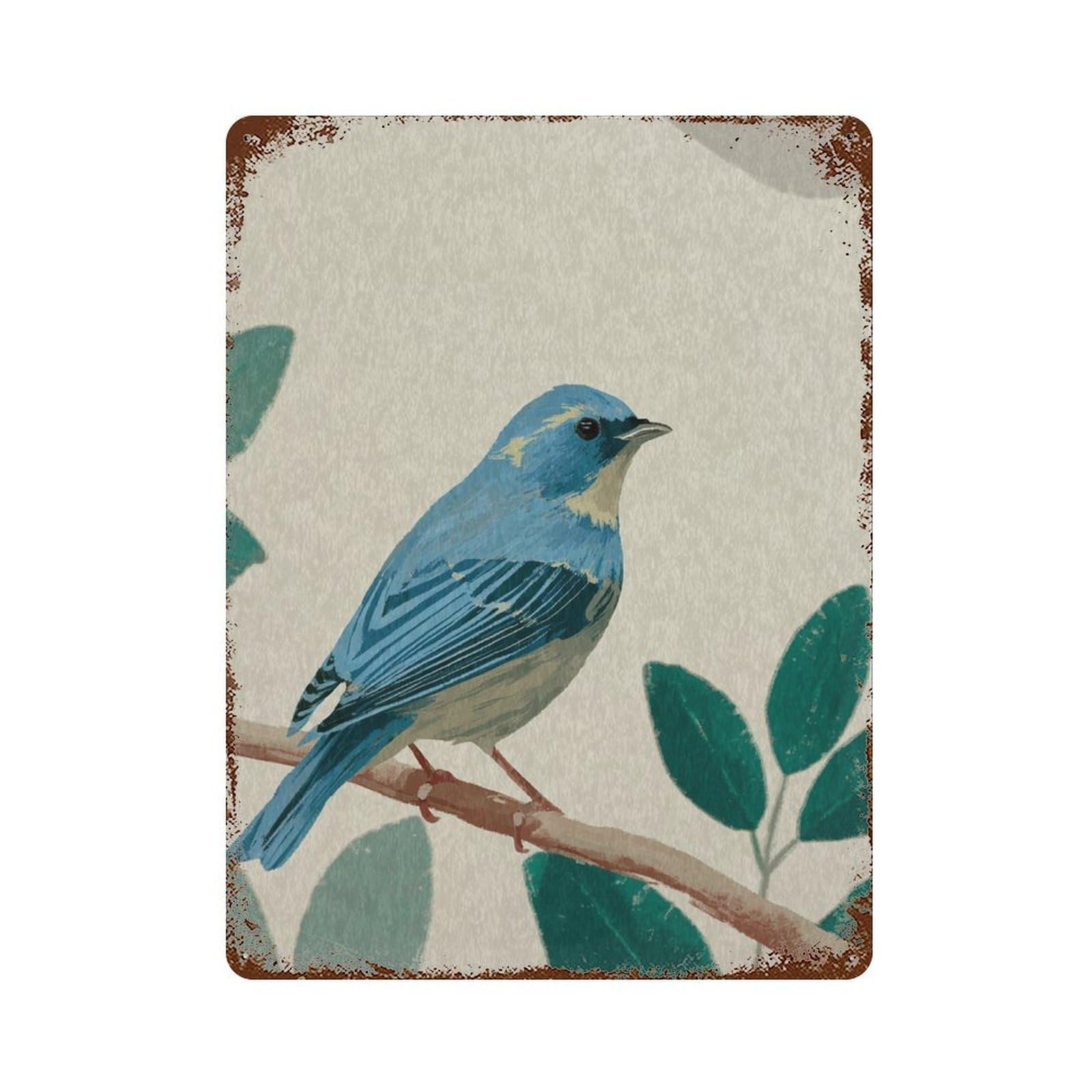 xiaoxiaoshen Bird Sparrow Neutral Nature Minimal Botanical Japanese Woodblock Style Wall Decor Art Metal Tin Poster Modern Home Decor Art Home Bar Shop Decorations Vintage Sign 40x30cm