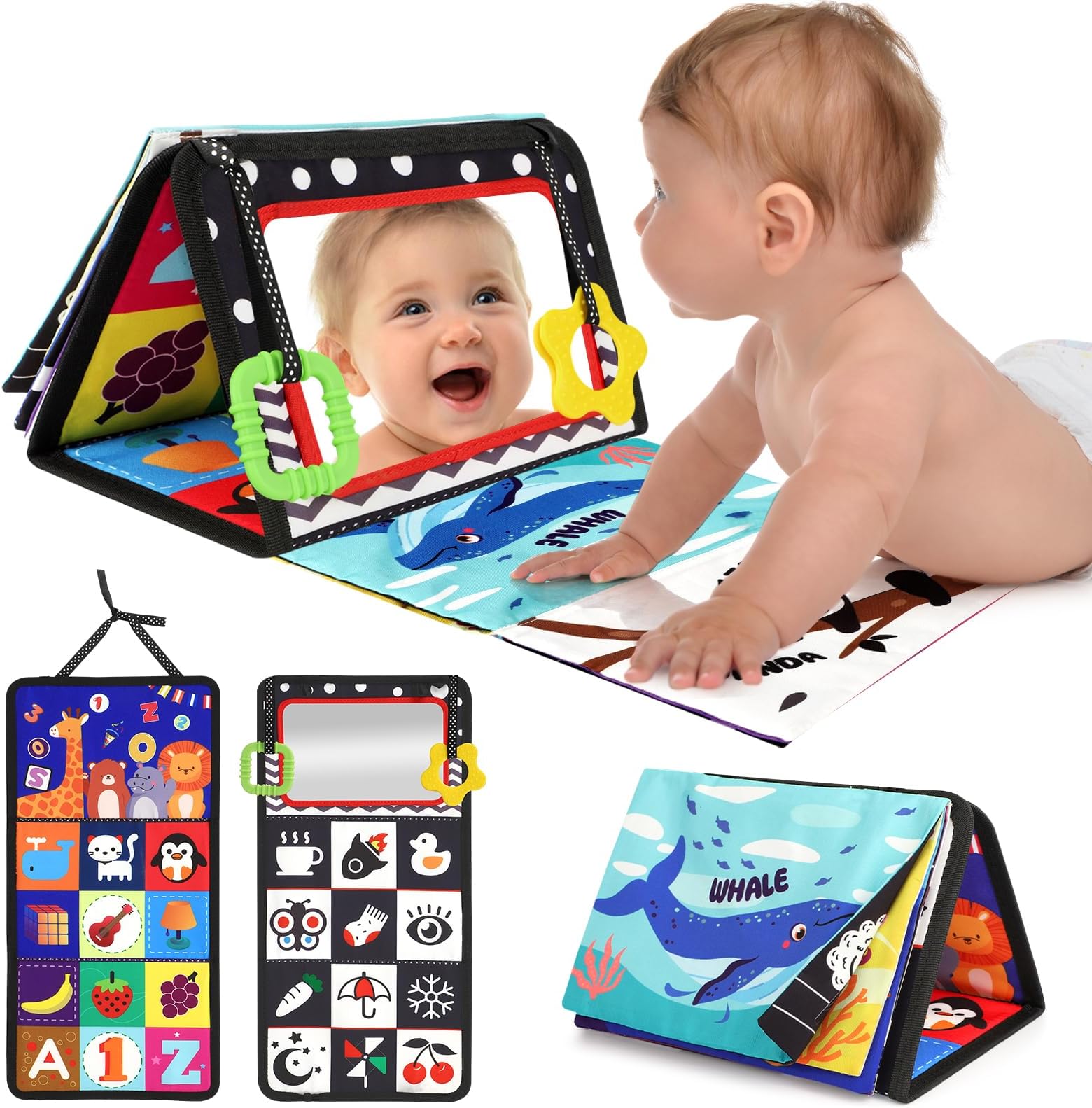 URMYWO Tummy Time Toys - Black and White High Contrast Baby Toy for Newborn - Baby Visual Stimulation Mirror - Montessori Sensory Crinkle Toy for Infant 0-3-6-12 Months - Boy Girl Shower Gifts