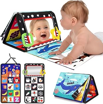 URMYWO Tummy Time Toys - Black and White High Contrast Baby Toy for Newborn - Baby Visual Stimulation Mirror - Montessori Sensory Crinkle Toy for Infant 0-3-6-12 Months - Boy Girl Shower Gifts