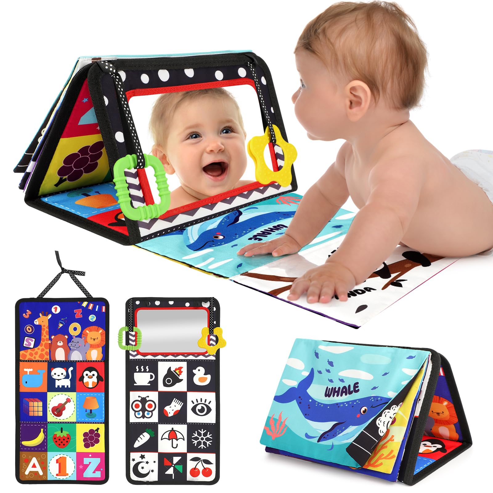 URMYWO Tummy Time Toy - Black and White High Contrast Baby Toys for Newborn - Baby Visual Stimulation Mirror - Montessori Sensory Crinkle Toy for Infant 0-3-6-12 Months - Shower Gift for Boy Girl