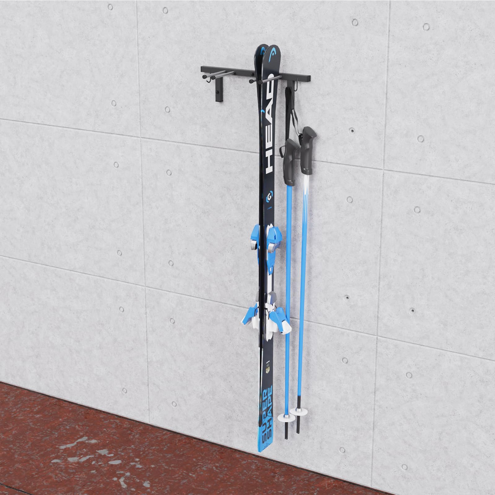 QLS Skihalterung Wand Skihalter für 2 Paare 44 cm Nordic Walking Trekking Stöcke Skiträger Hakenleiste mit schützender Gummierung zur platzsparenden Aufbewahrung S3 2