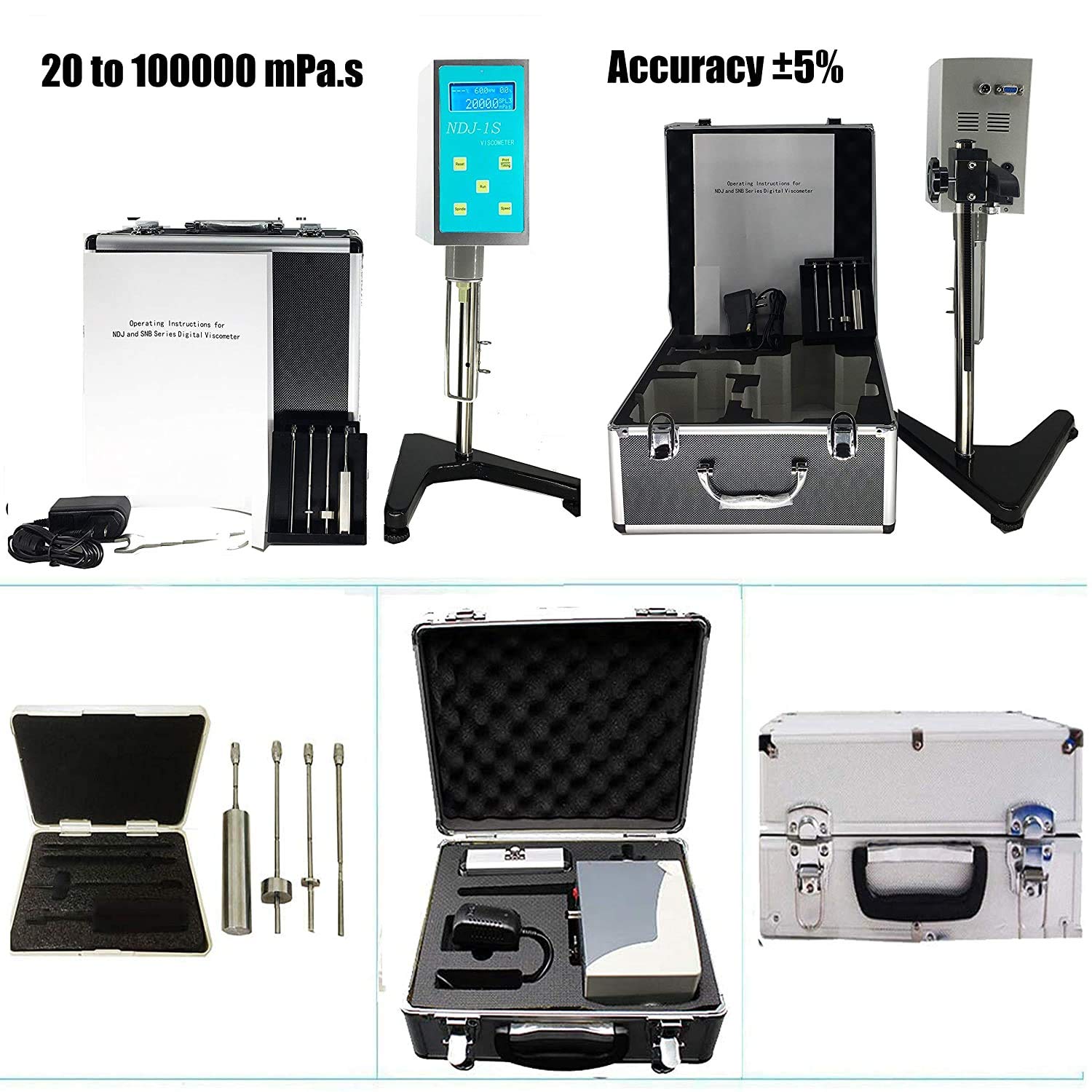 Rotational Viscometer Viscosity Meter Rotary visometer with Fluidimeter Viscometer Liquid Viscometer 20 to 100000 mPa.s Viscosity Meter Tester Accuracy ±5% Relative Error Digital LCD Display