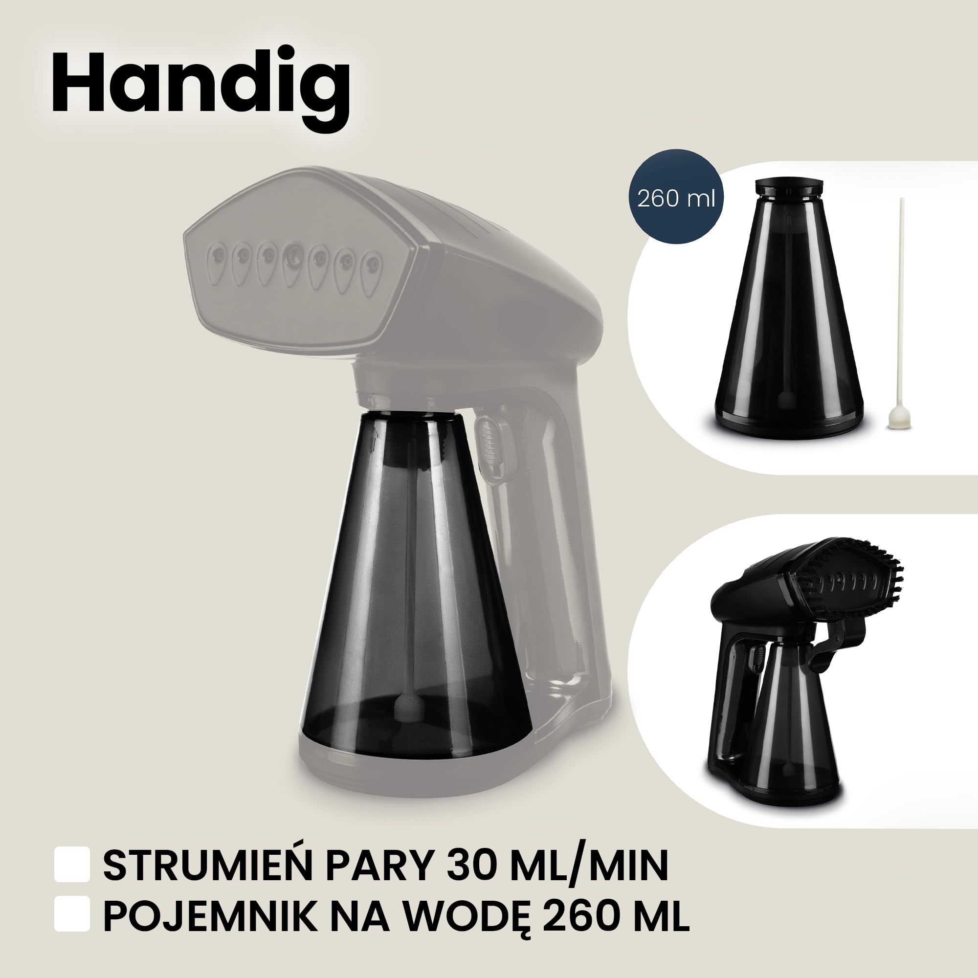 ZEEGMA Handig Parownica (steamer) do ubrań, 1500 W, 40 sekund przygotowania, 30 g/min, przewód - 2,5 metra, możliwość pionowego i poziomego prasowania, praktyczna torba w zestawie