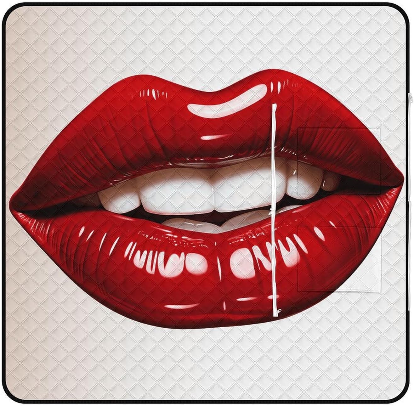 Cute Graphic Red Lips Picnic Blanket with Zipper Water Resistant Sand Free Picnic Mat Washable Foldable Easy Carry Beach Blanket for Lawn Beach Hiking Camping