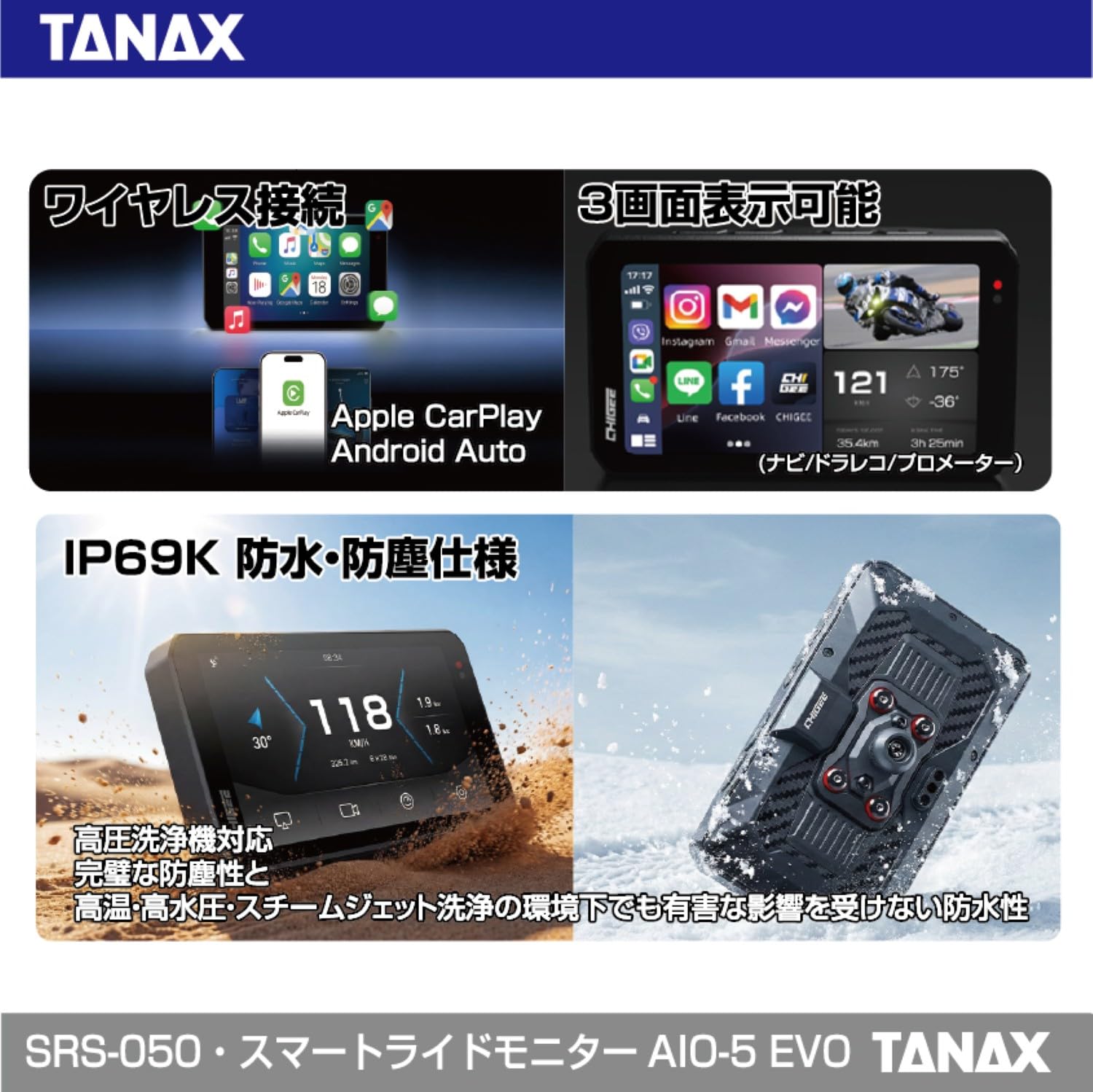 Amazon.co.jp: TANAX x CHIGEE SRS-050 Smart Ride Monitor, AIO-5 EVO