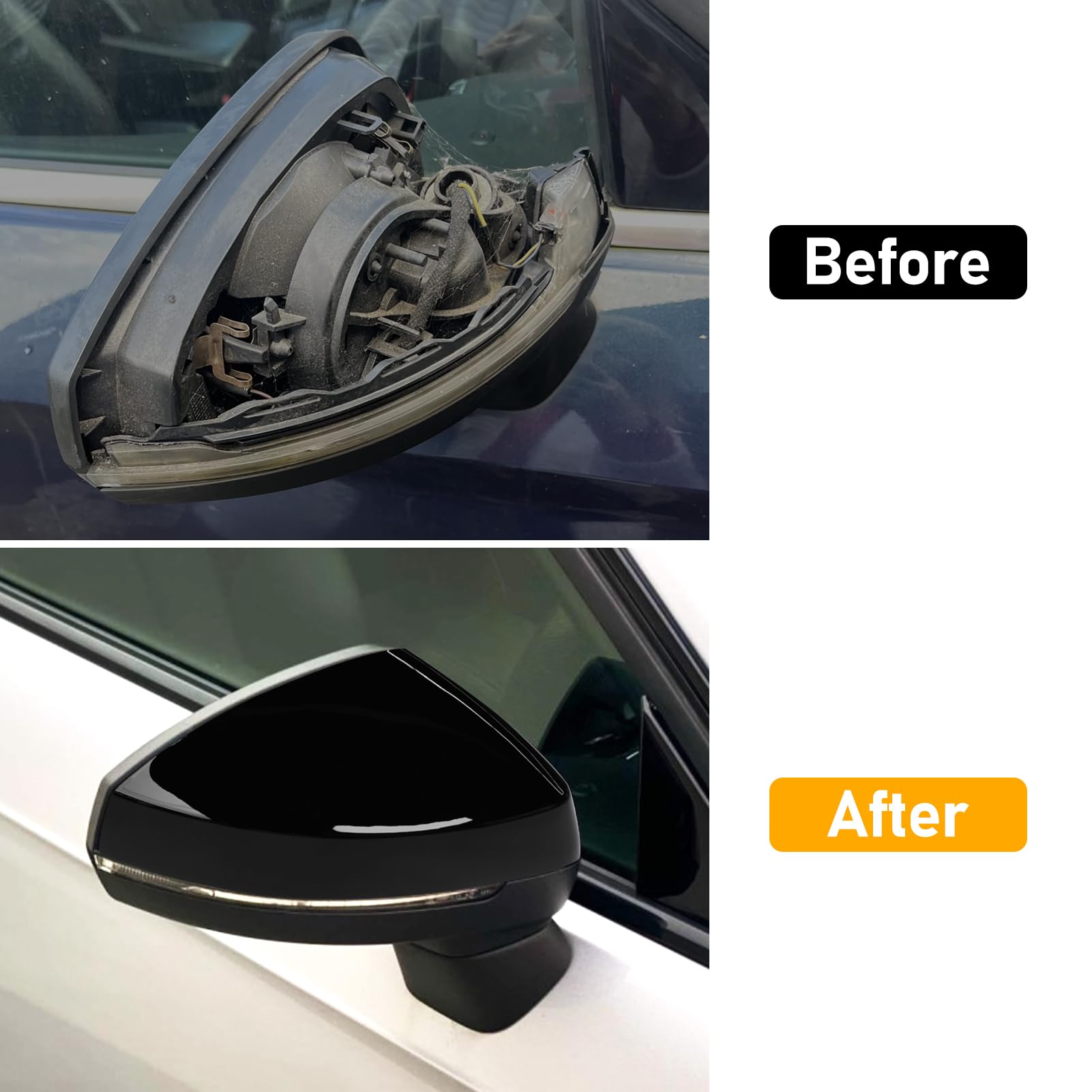 TTCR-II 2PCS Kompatibel mit Rückspiegel Abdeckung Audi A3 8V S3 RS3 2013-2019, Links+Rechts Spiegelabdeckungen Audi A3 Ersetzen Spiegelkappe, Rückspiegeldeckel A3 8V S3 RS3 Rückspiegel Kappe-Schwarz