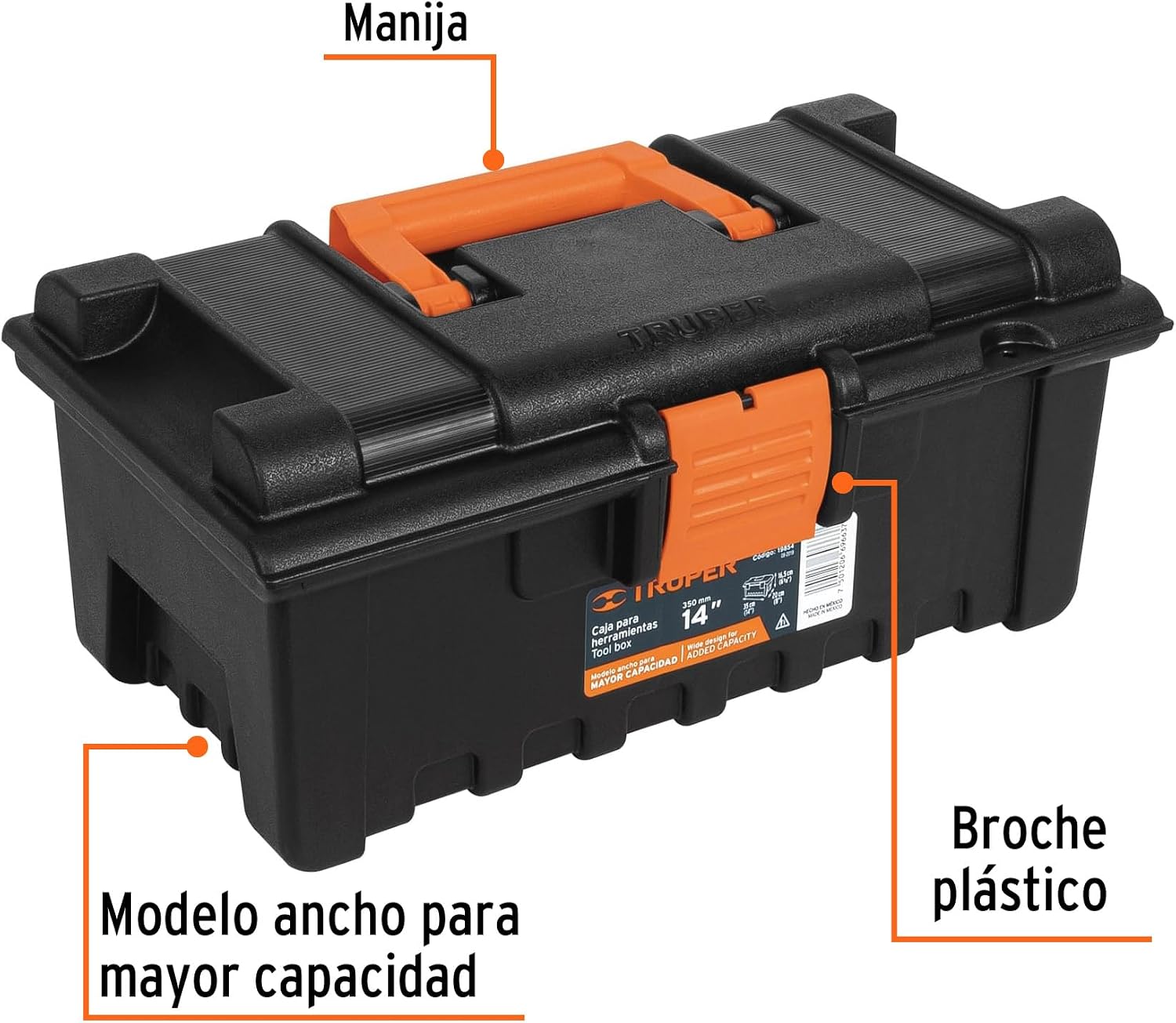 TRUPER CHA-14N 1.6Lb Extra-Wide Toolboxes Orange 14"X8"X6 1/2"