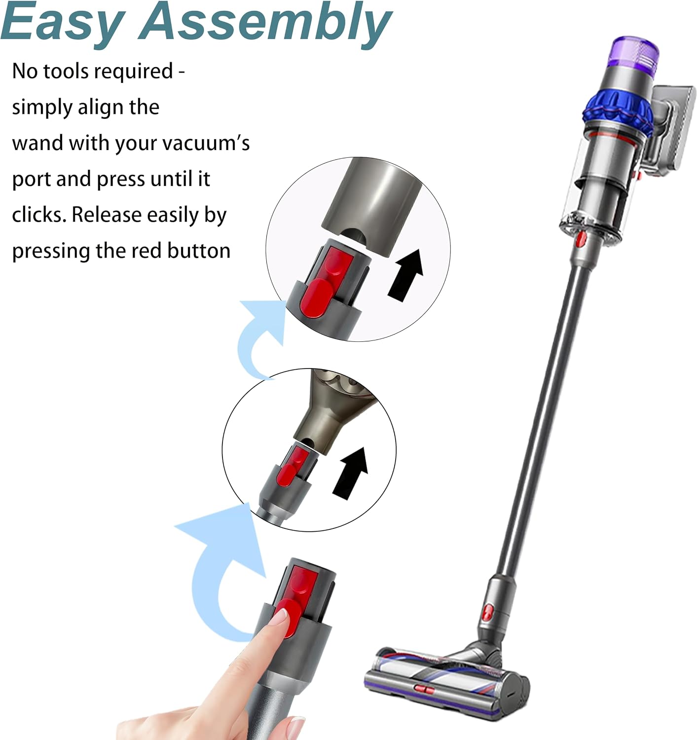 Wand Extension Tube Replacement Compatible with Dyson V7 V8 V10 V11 V15,Quick Release Wand Accessories for V8 Cordless Stick Vacuum Cleaners,28.3in,Aluminum Alloy,Iron