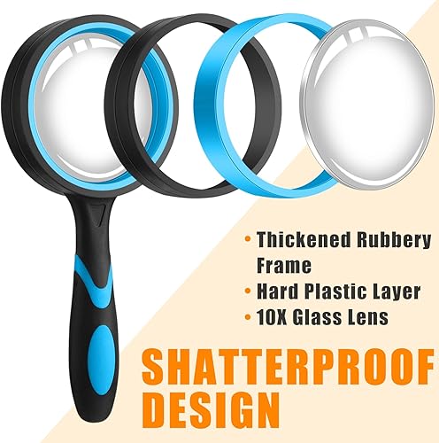 Miniatura 3 de Xuhal 12 lupas de 10 unidades, lupa de lectura inastillable de mano para personas mayores y niños, lente de aumento de color de 1.969 in con goma