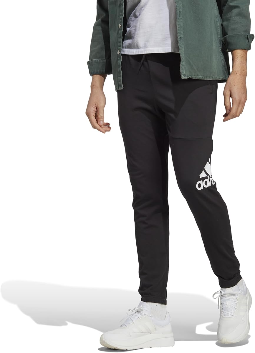 Mens Essentials Single Jersey Tapered Badge of Sport Joggers Training Casual - Black