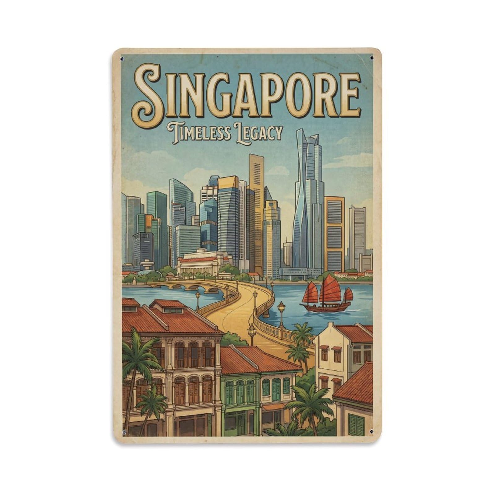 Huiyhb 8X12inch(20X30cm) Vintage Travel Singapore Legacy Metal Tin Sign